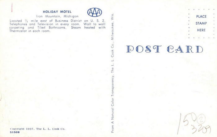 Holiday Motel (Econo Lodge Inn & Suites) - Vintage Postcard Back